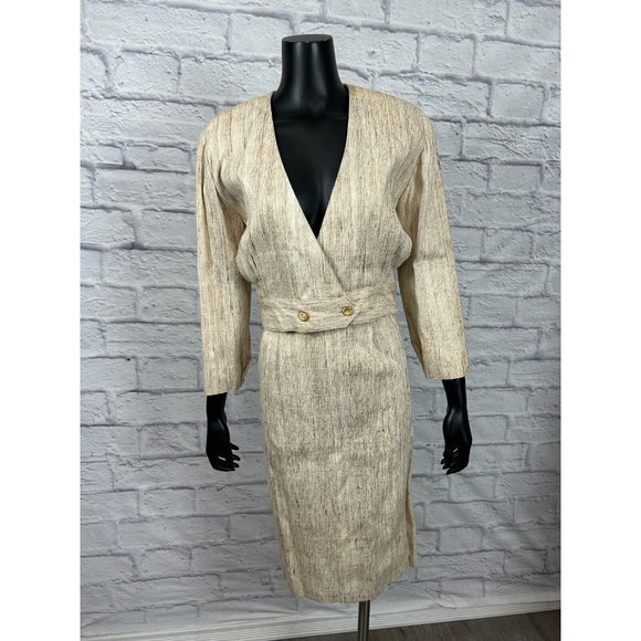 Gino R'de Moni V-Neck Wrap Button Front Midi Skirt Suit Set Long Sleeve Vtg 50's - Picture 1 of 8